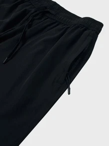 Men Drawstring Waist Zip Pocket Shorts - Black - View 7