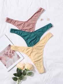 3 piezas Bragas liso tejido de canalé - Multicolor - Ver 1