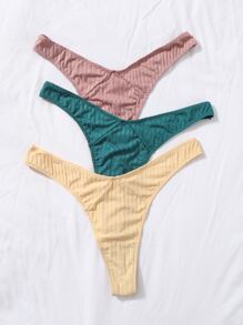 3 piezas Bragas liso tejido de canalé - Multicolor - Ver 3