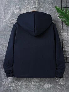 Boys Flap Pocket Teddy Lined Hooded Jacket Without Pullover - Navy Blue - View 2