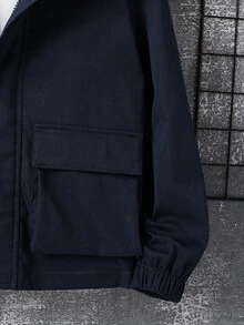 Boys Flap Pocket Teddy Lined Hooded Jacket Without Pullover - Navy Blue - View 4