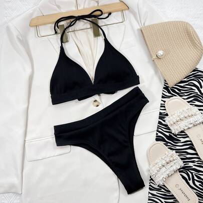 Rib High Waisted Bikini Swimsuit