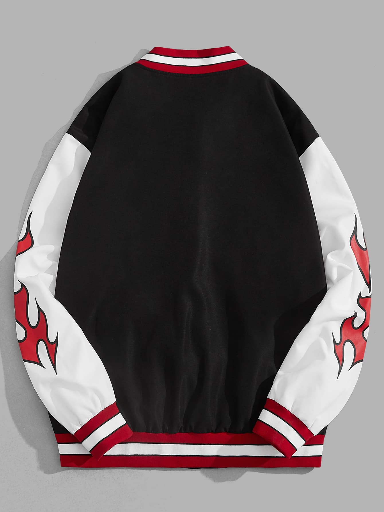 Men's Spring/Fall Casual Oversized Contrast Color Blocking Rose & Slogan Graphic Varsity Jacket, Winter