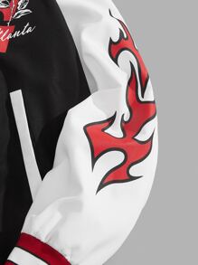 Manfinity VCAY Men's Spring/Fall Casual Oversized Contrast Color Blocking Rose & Slogan Graphic Varsity Jacket, Winter - Multicolor - View 3