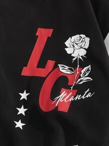 Manfinity VCAY Men's Spring/Fall Casual Oversized Contrast Color Blocking Rose & Slogan Graphic Varsity Jacket, Winter - Multicolor - View 4