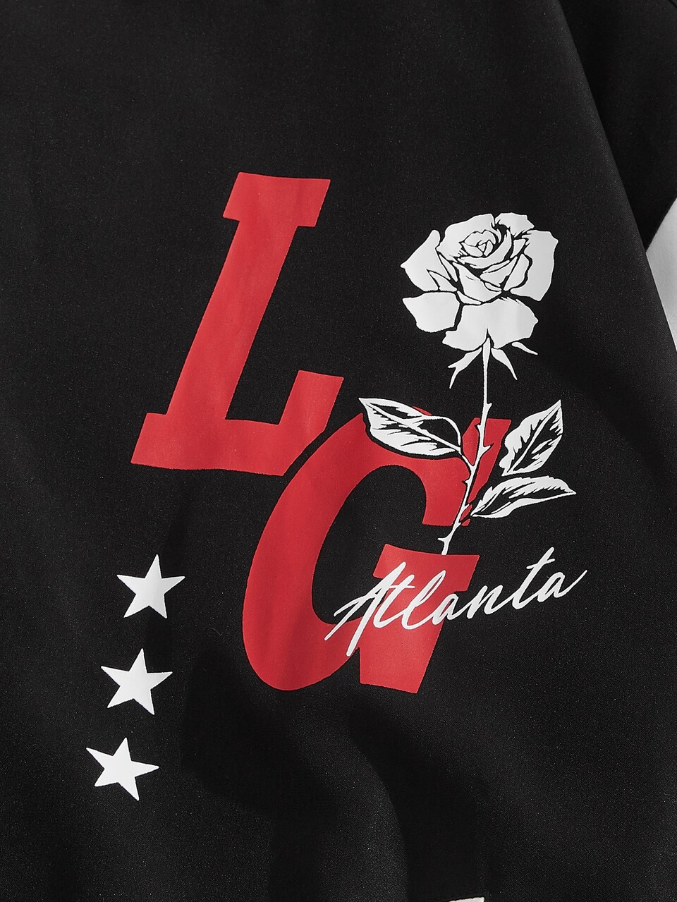 Men's Spring/Fall Casual Oversized Contrast Color Blocking Rose & Slogan Graphic Varsity Jacket, Winter