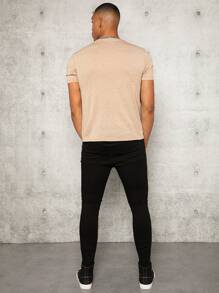 Manfinity VCAY Men T-Shirts V Neck Short Sleeve Plain Simple Fashion Men Clothes Summer Knit Top - Apricot - View 3