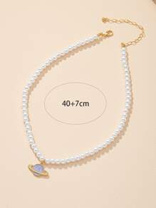 Planet Charm Faux Pearl Beaded Necklace - Multicolor - View 3
