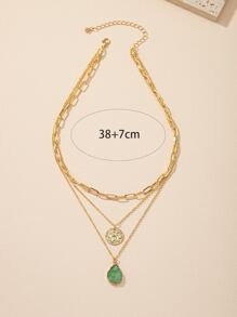 Round & Water-drop Charm Layered Necklace - Multicolor - View 3