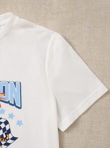 SHEIN EZwear 豹紋印花T恤和裹身半身裙套裝 - 藍白色 - 查看 3