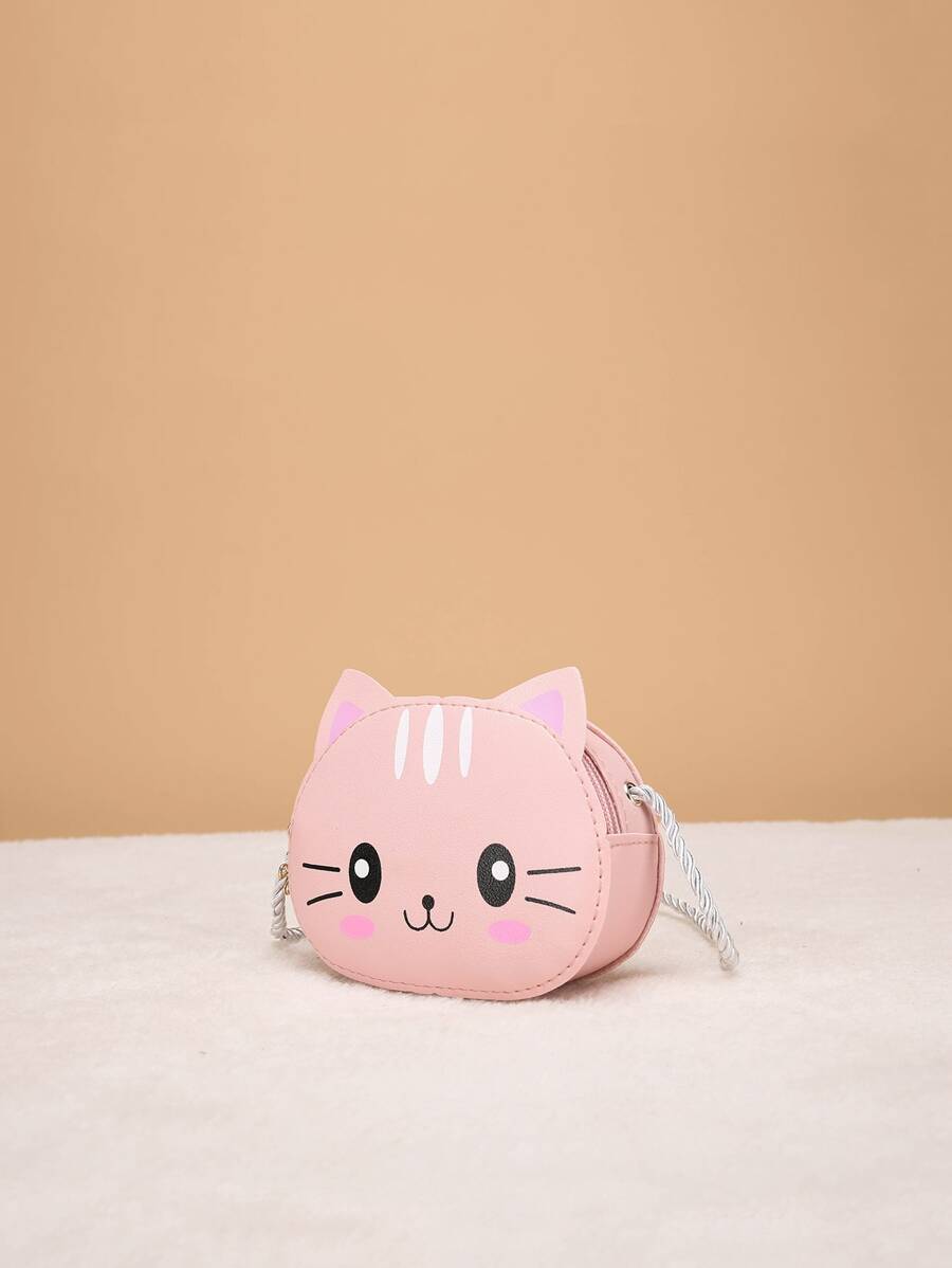 一件式女孩迷你貓 Pu 拉鍊開合卡通可愛斜挎包適合日常使用
