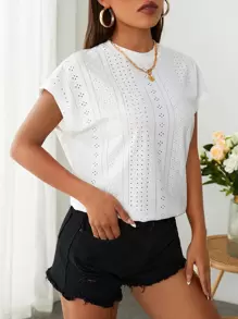 SHEIN Essnce Camiseta de manga murciélago schiffy - Blanco - Ver 1