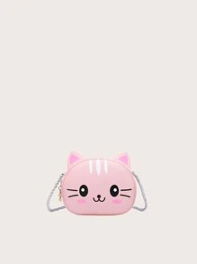 一件式女孩迷你貓 Pu 拉鍊開合卡通可愛斜挎包適合日常使用