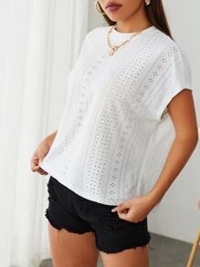 SHEIN Essnce Camiseta de manga murciélago schiffy - Blanco - Ver 3