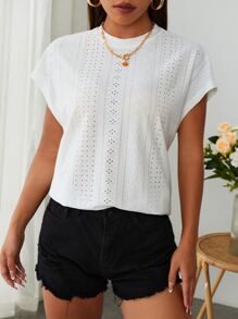 SHEIN Essnce Camiseta de manga murciélago schiffy - Blanco - Ver 4