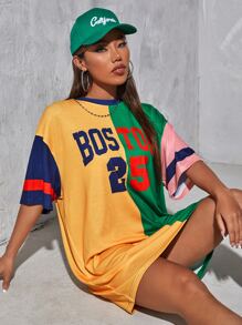 Muchica 撞色字母和數字圖案落肩袖洋裝 - 彩色 - 查看 3