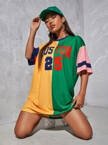 Muchica 撞色字母和數字圖案落肩袖洋裝 - 彩色 - 查看 6