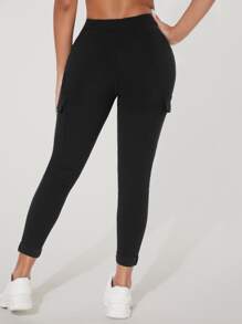 SHEIN PETITE Quần Skinny Eo Cao Có Túi Bên Hông Nữ Xuân Hè Màu Trơn - màu đen - Xem 2