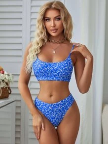 SHEIN Swim Ditsy Floral Bikini For Summer Beach Vacation - Blue - View 5