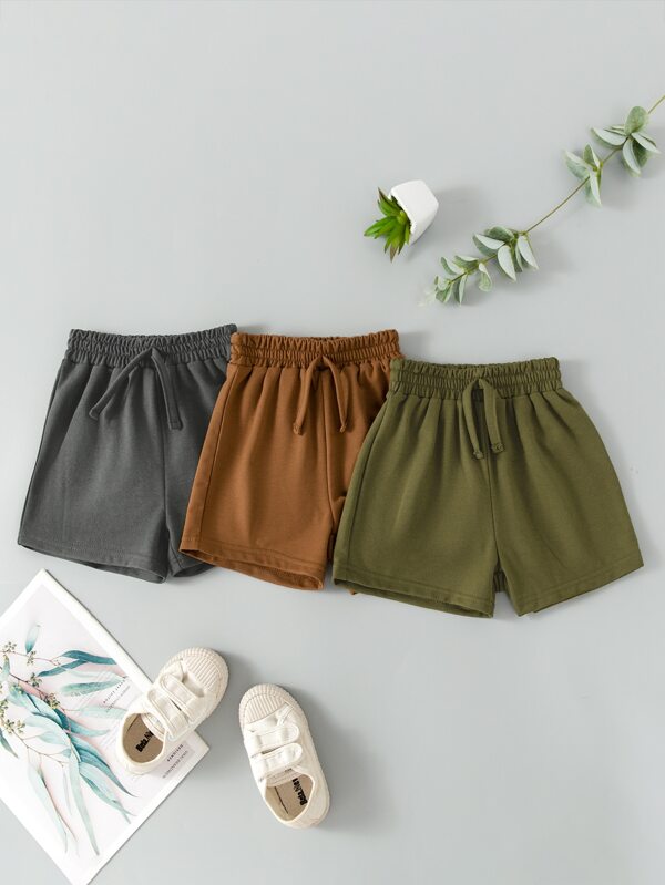 SHEIN Young Boy 3pcs Solid Elastic Waist Shorts