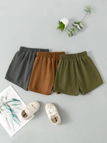 SHEIN Young Boy 3pcs Solid Elastic Waist Shorts - Multicolor - View 2