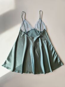 Vestido de lencería sexy con lazo frontal, adorno de encaje y satén