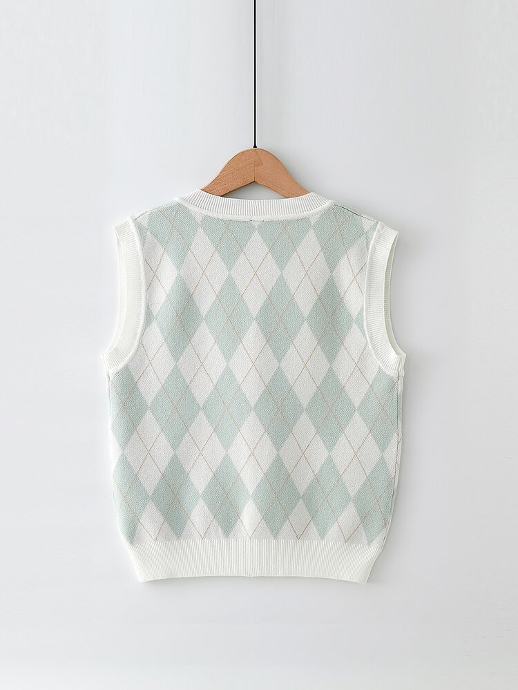 Tween Girl Argyle Pattern Sweater Vest - Multicolor - View 2