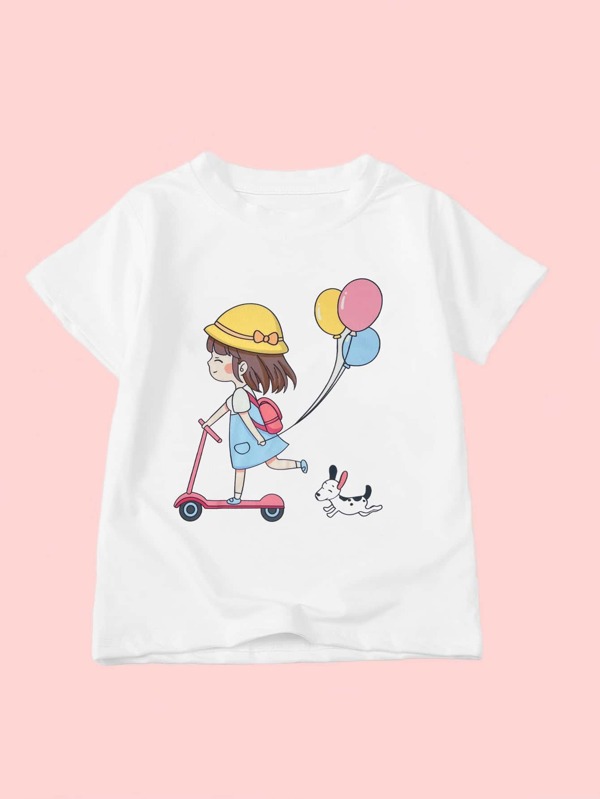 SHEIN 小女童卡通女孩印花T恤