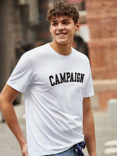 تي شيرت بجرافيك عبارة بعنق دائري للرجال