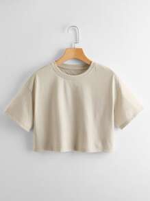 INAWLY Áo thun màu trơn Giải trí - Màu Khaki - Xem 1