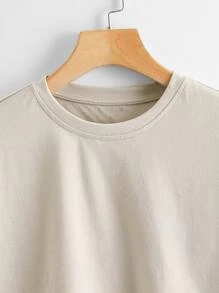 INAWLY Áo thun màu trơn Giải trí - Màu Khaki - Xem 4