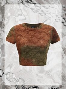 SHEIN ICON Tie Dye Top-stitching Textured Crop Tee
