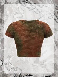 SHEIN ICON Tie Dye Top-stitching Textured Crop Tee