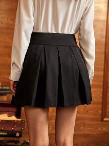 HARRY POTTER X SHEIN 字母刺繡百褶半身裙 - 黑色 - 查看 2