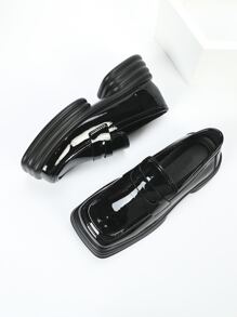 Minimalist Square Toe Platform Loafers - màu đen - Xem 2