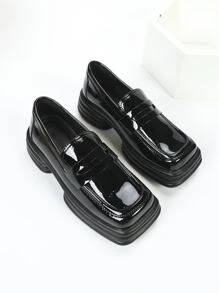Minimalist Square Toe Platform Loafers - màu đen - Xem 4