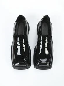 Minimalist Square Toe Platform Loafers - màu đen - Xem 5