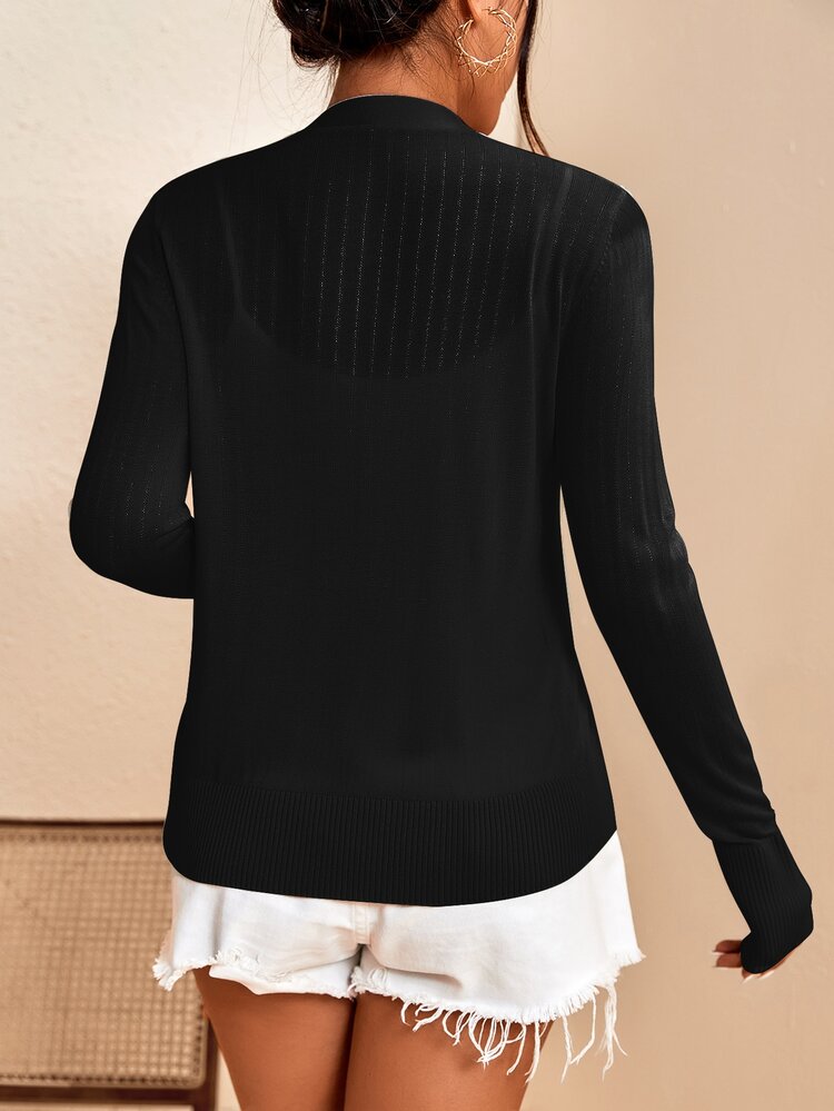 Chiquease Solid Ribbed Knit Cardigan - Black - View 2