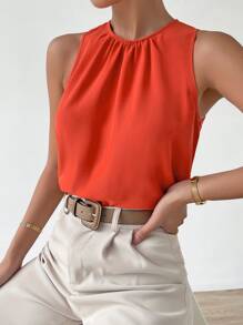 SHEIN Privé 後拉鍊素色襯衫 - 橘色 - 查看 3