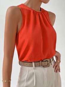 SHEIN Privé 後拉鍊素色襯衫 - 橘色 - 查看 4