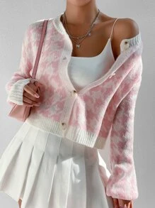 SHEIN Unity Cardigans pour femmes Avec boutons devant Casual Pied-de-poule - Multicolore - Voir 3