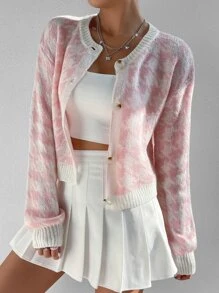 SHEIN Unity Cardigans pour femmes Avec boutons devant Casual Pied-de-poule - Multicolore - Voir 5