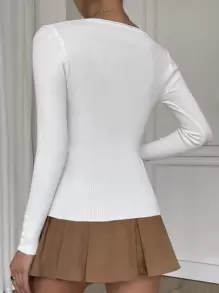 SHEIN Essnce Solid Ribbed Knit Jumper - White - View 2