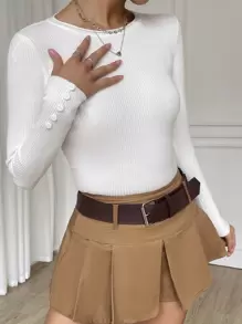 SHEIN Essnce Solid Ribbed Knit Jumper - White - View 3