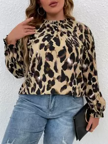 SHEIN LUNE Plus Frill Trim Allover Print Blouse - Multicolor - View 1