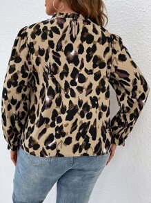 SHEIN LUNE Plus Frill Trim Allover Print Blouse - Multicolor - View 2