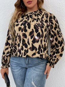 SHEIN LUNE Plus Frill Trim Allover Print Blouse - Multicolor - View 4