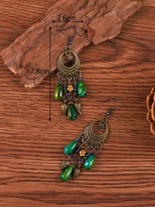 Pendientes largos hoja & cuenta - Multicolor - Ver 3