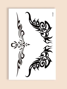 Beauty Sticker 1張幾何樣式腹部鈕扣紋身貼紙 - 黑色 - 查看 1