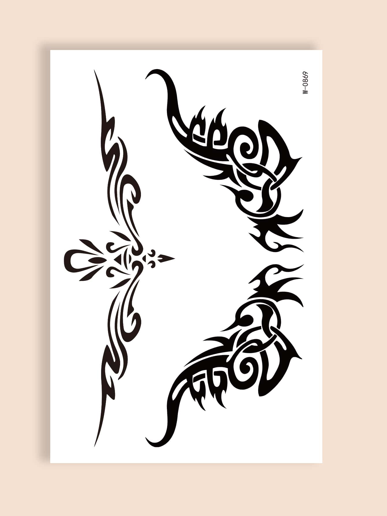 Beauty Sticker 1張幾何樣式腹部鈕扣紋身貼紙 - 黑色 - 查看 1